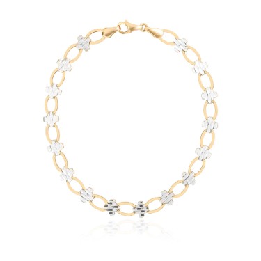 14 Ayar Sarı Beyaz Altın Çiçek Figürlü Bileklik