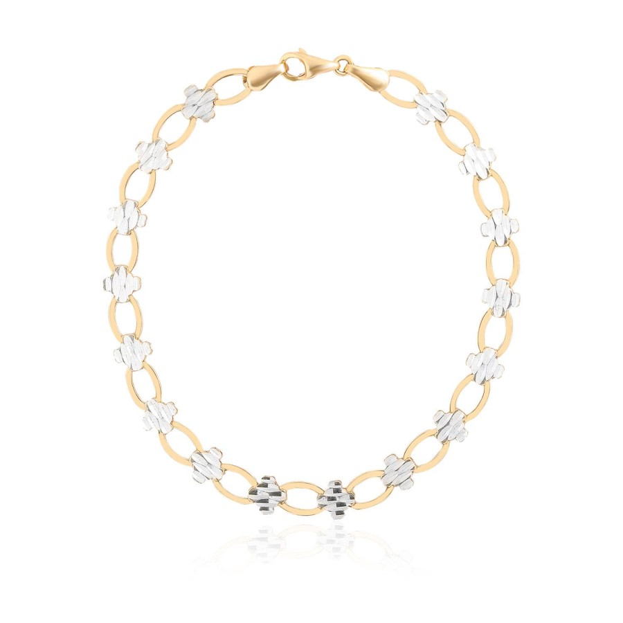 14 Ayar Sarı Beyaz Altın Çiçek Figürlü Bileklik