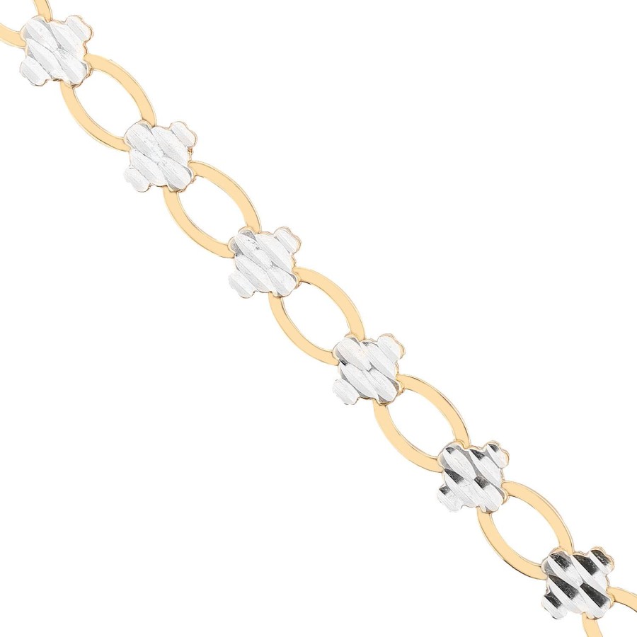 14 Ayar Sarı Beyaz Altın Çiçek Figürlü Bileklik