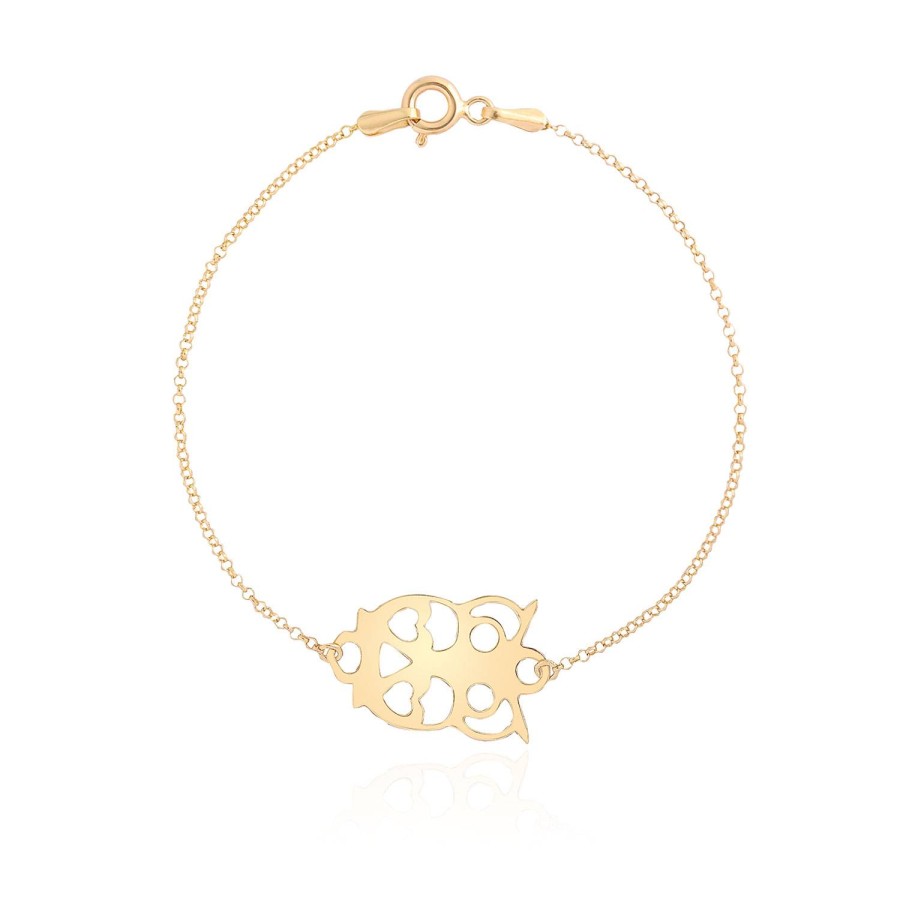 14 Ayar Sarı Altın Baykuş Figürlü Sade Bileklik