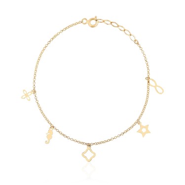 14 Ayar Sarı Altın Deniz Atı Sonsuzluk Yıldız Figürlü Sallantılı Bileklik