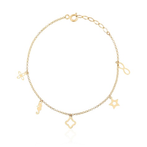 14 Ayar Sarı Altın Deniz Atı Sonsuzluk Yıldız Figürlü Sallantılı Bileklik