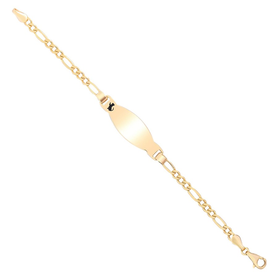 14 Ayar Sarı Altın Siyah Mineli Kedi Figürlü Çocuk Bileklik