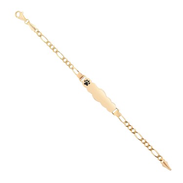 14 Ayar Sarı Altın Siyah Mineli Pati Figürlü Çocuk Künye Bileklik