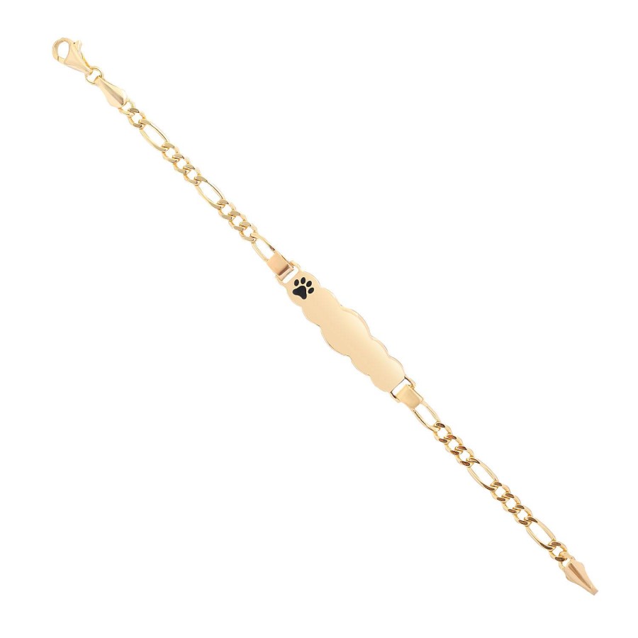 14 Ayar Sarı Altın Siyah Mineli Pati Figürlü Çocuk Künye Bileklik