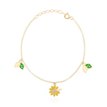 14 Ayar Sarı Altın Yeşil Mineli Yaprak Figürlü Bileklik