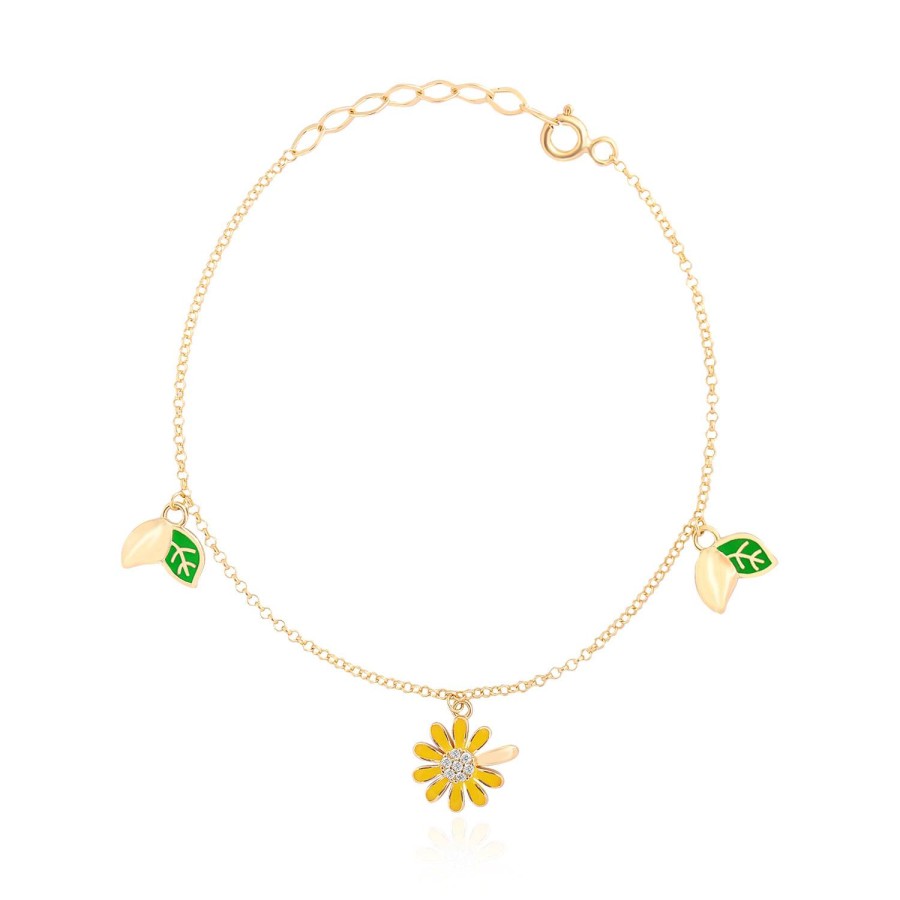 14 Ayar Sarı Altın Yeşil Mineli Yaprak Figürlü Bileklik