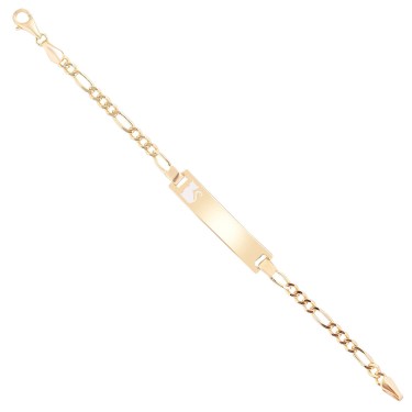 14 Ayar Sarı Altın Gri Mineli Kedi Figürlü Çocuk Künye Bileklik