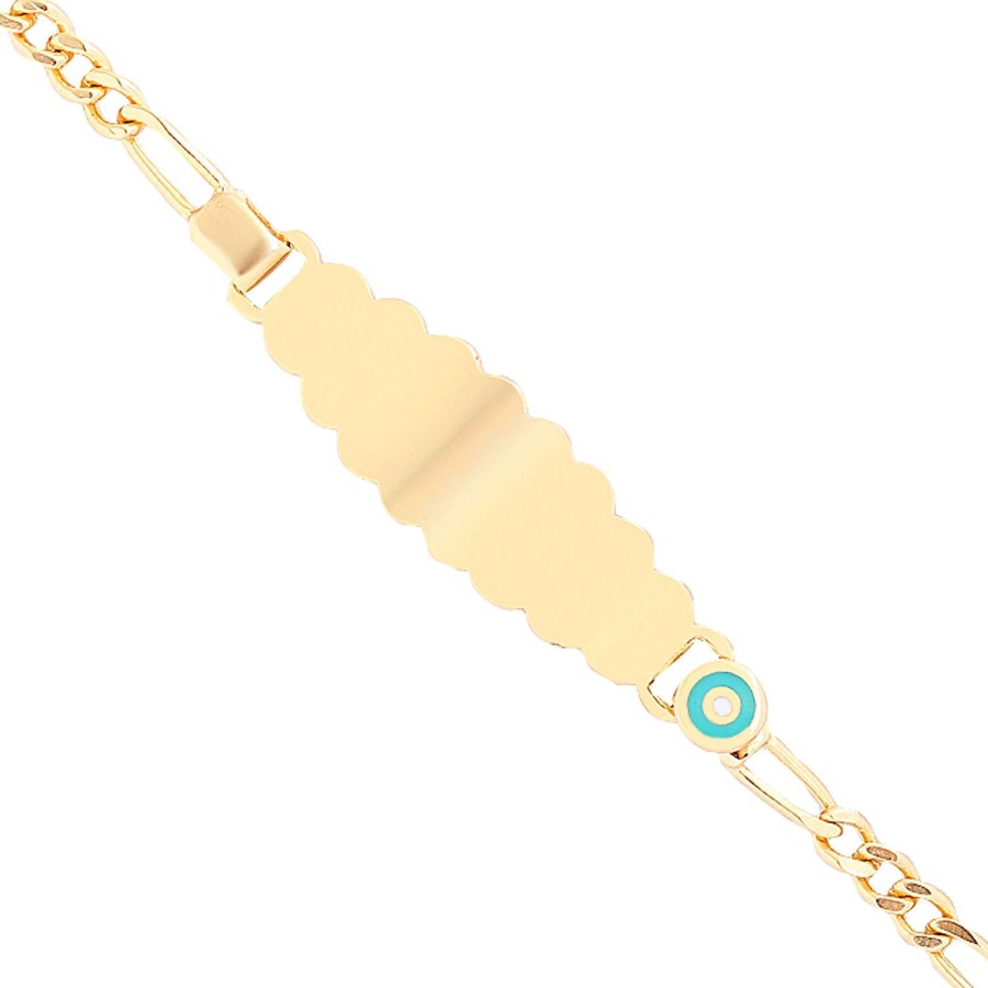 14 Ayar Sarı Altın Turkuaz Mineli Çocuk Künye Bileklik