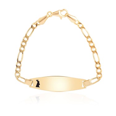 14 Ayar Sarı Altın Siyah Mineli Tavşan Figürlü Çocuk Künye Bileklik