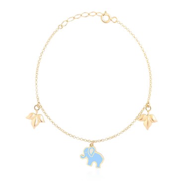 14 Ayar Sarı Altın Fil Yaprak Figürlü Sallantılı Çocuk Bileklik