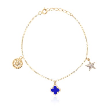 14 Ayar Sarı Altın Chram Figürlü Taşlı Bileklik