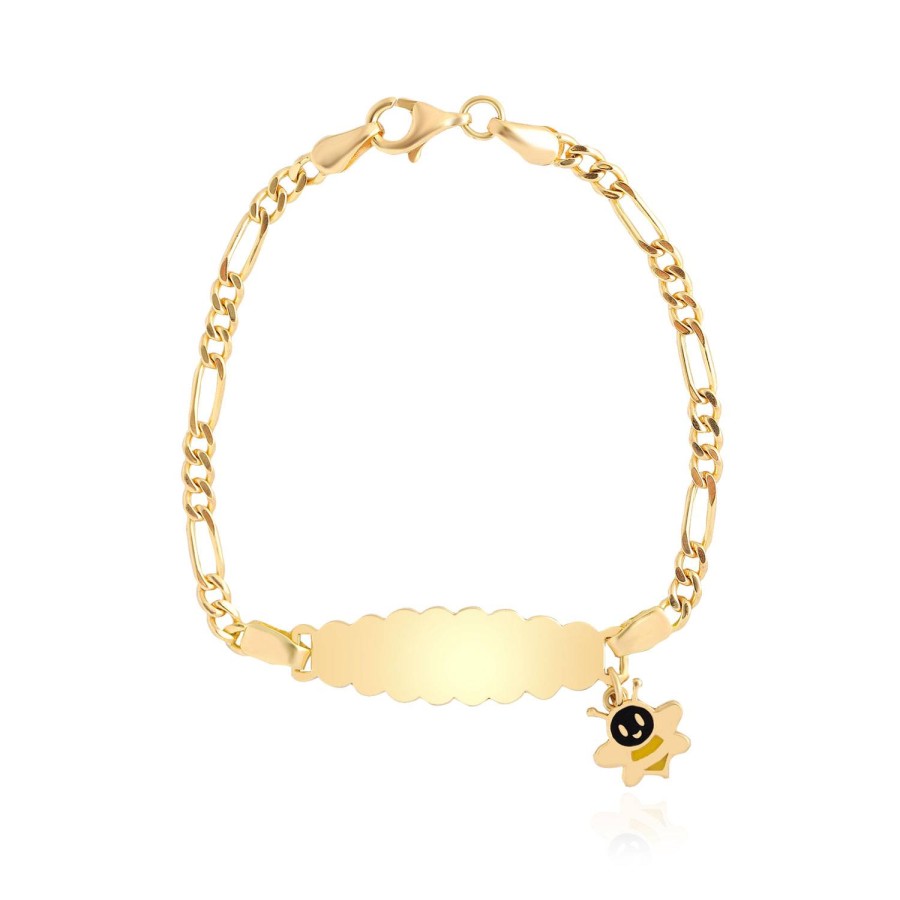 14 Ayar Sarı Altın  Mineli Arı Figürlü Çocuk Künye Bileklik