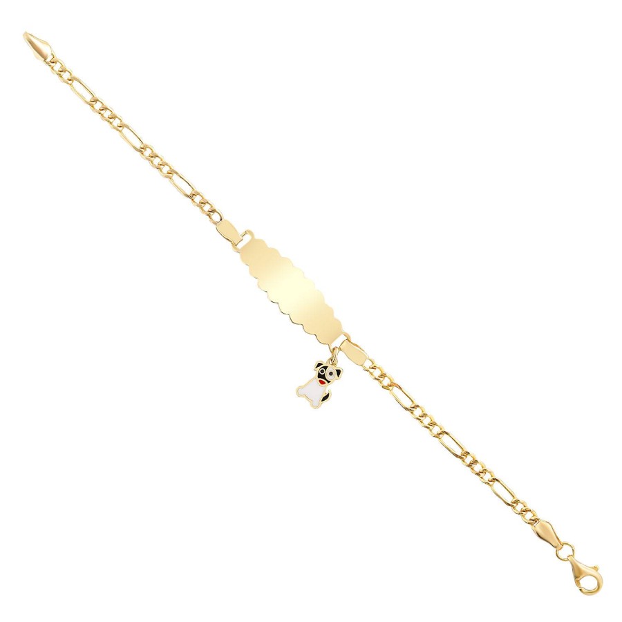 14 Ayar Sarı Altın Mineli Köpek Figürlü Çocuk Künye Bileklik