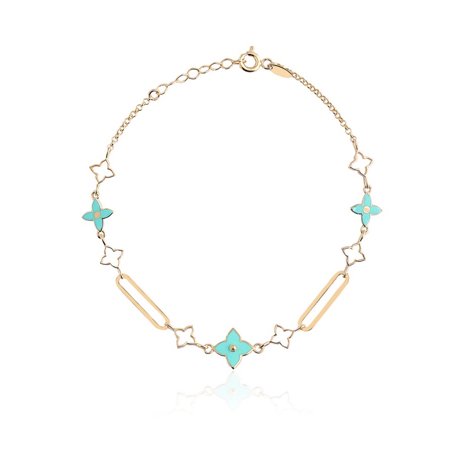 14 Ayar Sarı Altın Turkuaz Bileklik