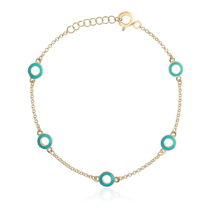 14 Ayar Sarı Altın Turkuaz Mineli Bileklik
