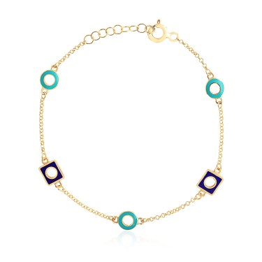 14 Ayar Sarı Altın Turkuaz Ve Lacivert Mineli Bileklik