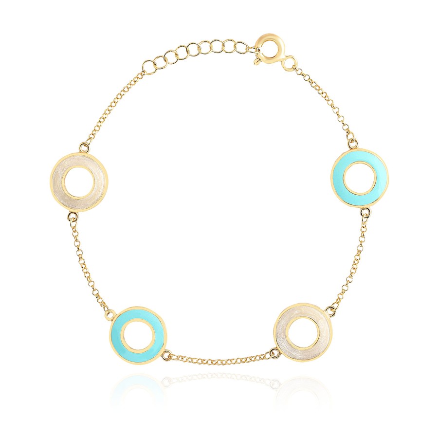 14 Ayar Sarı Altın Turkuaz Mineli Bileklik