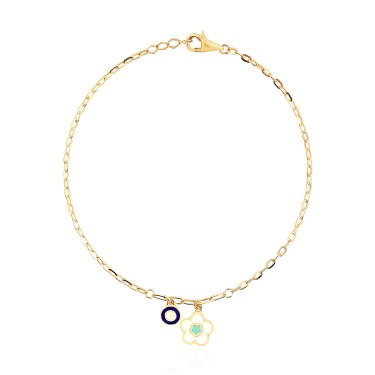 14 Ayar Sarı Altın Çiçek Figürlü Mineli Bileklik