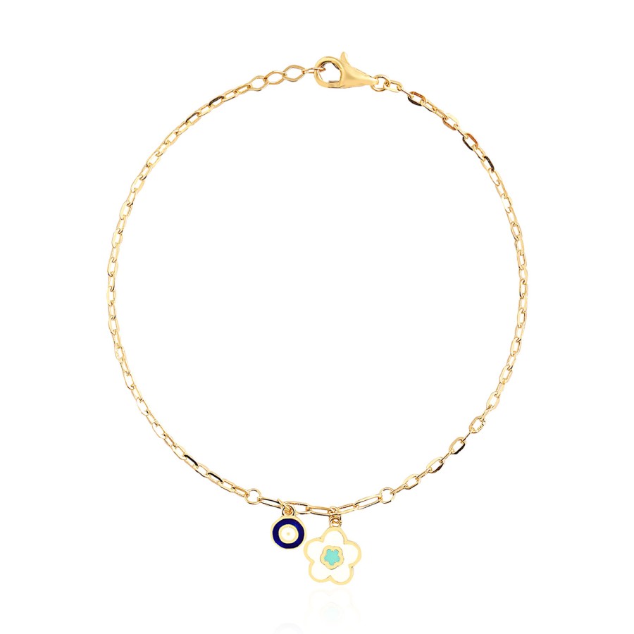 14 Ayar Sarı Altın Çiçek Figürlü Mineli Bileklik