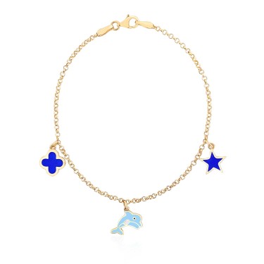 14 Ayar Sarı Altın Chram Figürlü Sade Bileklik