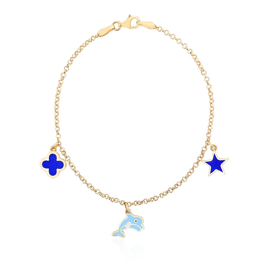 14 Ayar Sarı Altın Chram Figürlü Sade Bileklik