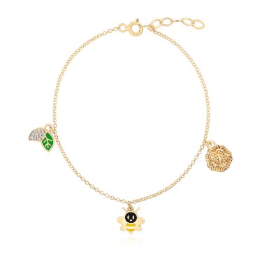 14 Ayar Sarı Altın Arı Yaprak Figürlü Sallantılı Çocuk Bileklik