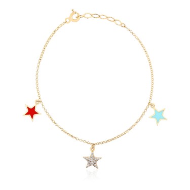 14 Ayar Sarı Altın Yıldız Figürlü Mineli Sallantılı Bileklik