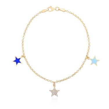 14 Ayar Sarı Altın Sallantılı Üç Yıldız Mineli Taşlı Bileklik