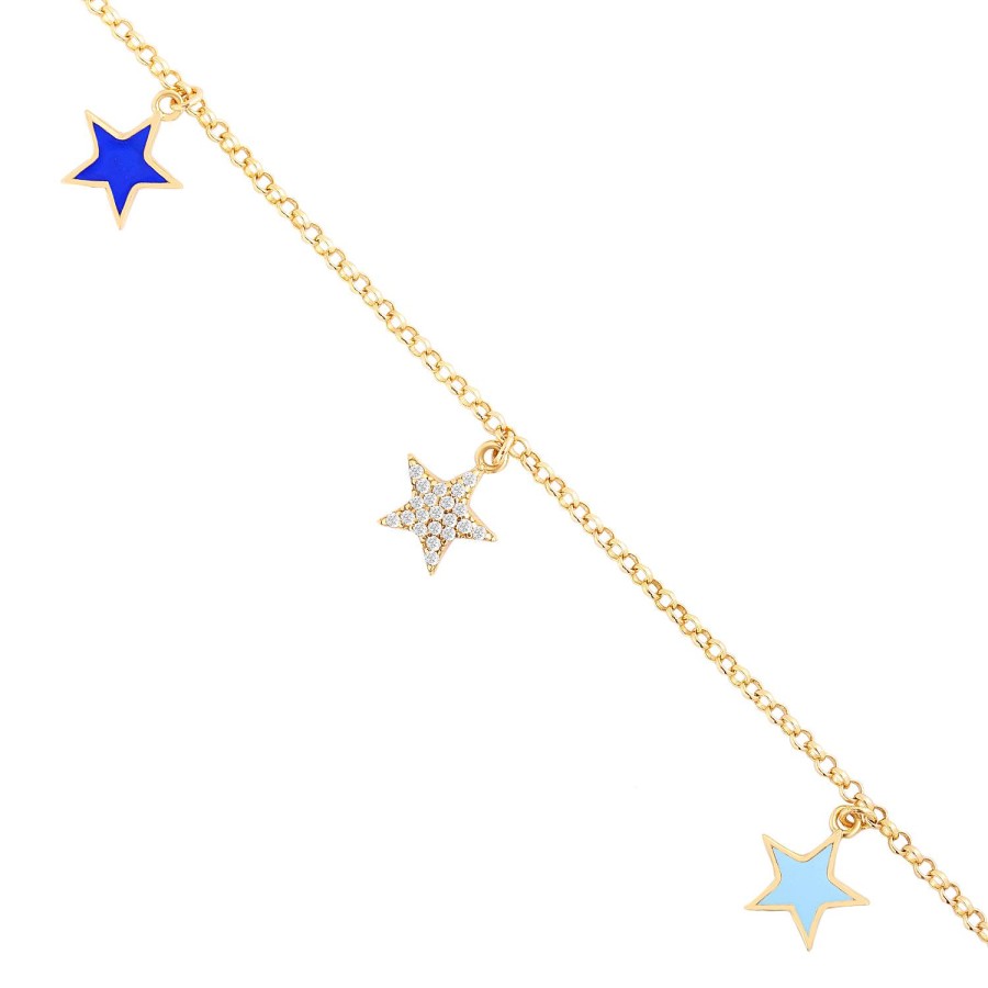 14 Ayar Sarı Altın Sallantılı Üç Yıldız Mineli Taşlı Bileklik