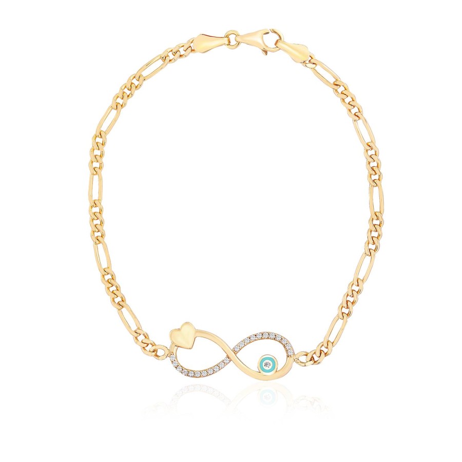 14 Ayar Sarı Altın Sonsuzluk Kalp Figürlü Taşlı Mineli Bileklik