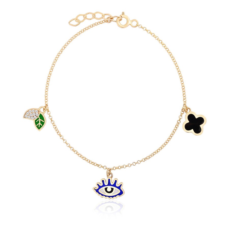 14 Ayar Sarı Altın Göz Yaprak Çiçek Figürlü Chram Bileklik