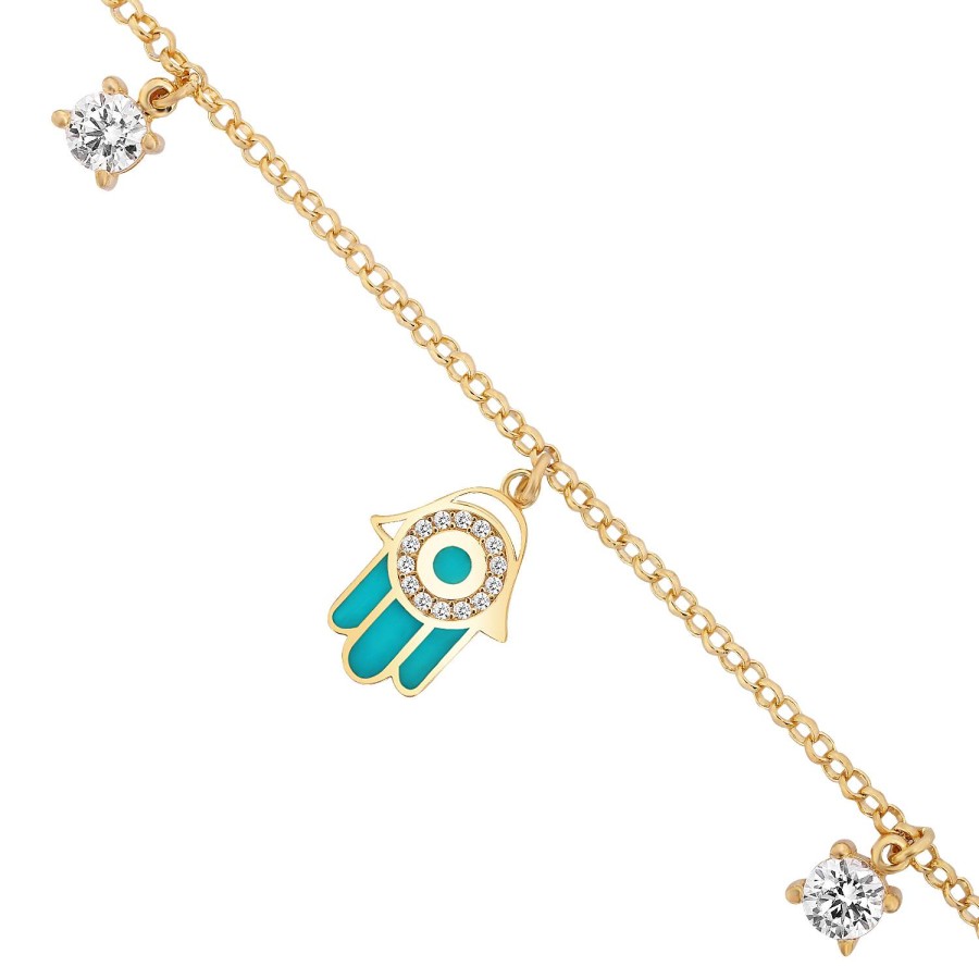 14 Ayar Sarı Hanımeli Turkuaz Mineli Taşlı Sallantılı Bileklik