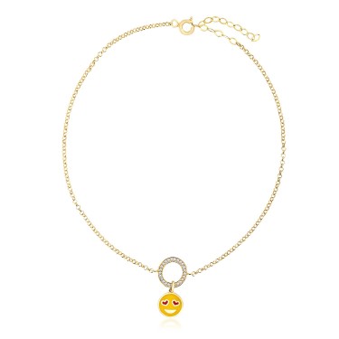 14 Ayar Sarı Altın Sarı Emaojili Mineli Sallantılı Taşlı Bileklik