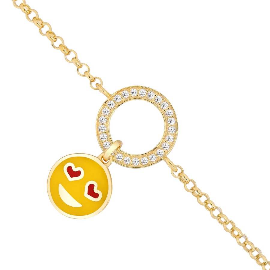 14 Ayar Sarı Altın Sarı Emaojili Mineli Sallantılı Taşlı Bileklik