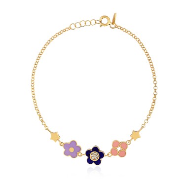 14 Ayar Sarı Altın Çiçek Figürlü Mineli Bileklik