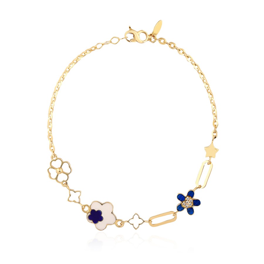 14 Ayar Sarı Altın Mineli Yonca Figürlü Bileklik