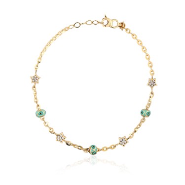 14 Ayar Sarı Altın Boncuk Figürlü Bileklik