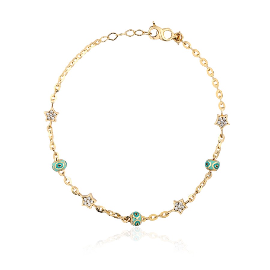 14 Ayar Sarı Altın Boncuk Figürlü Bileklik