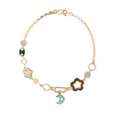 14 Ayar Sarı Altın Mineli Ay Figürlü Bileklik