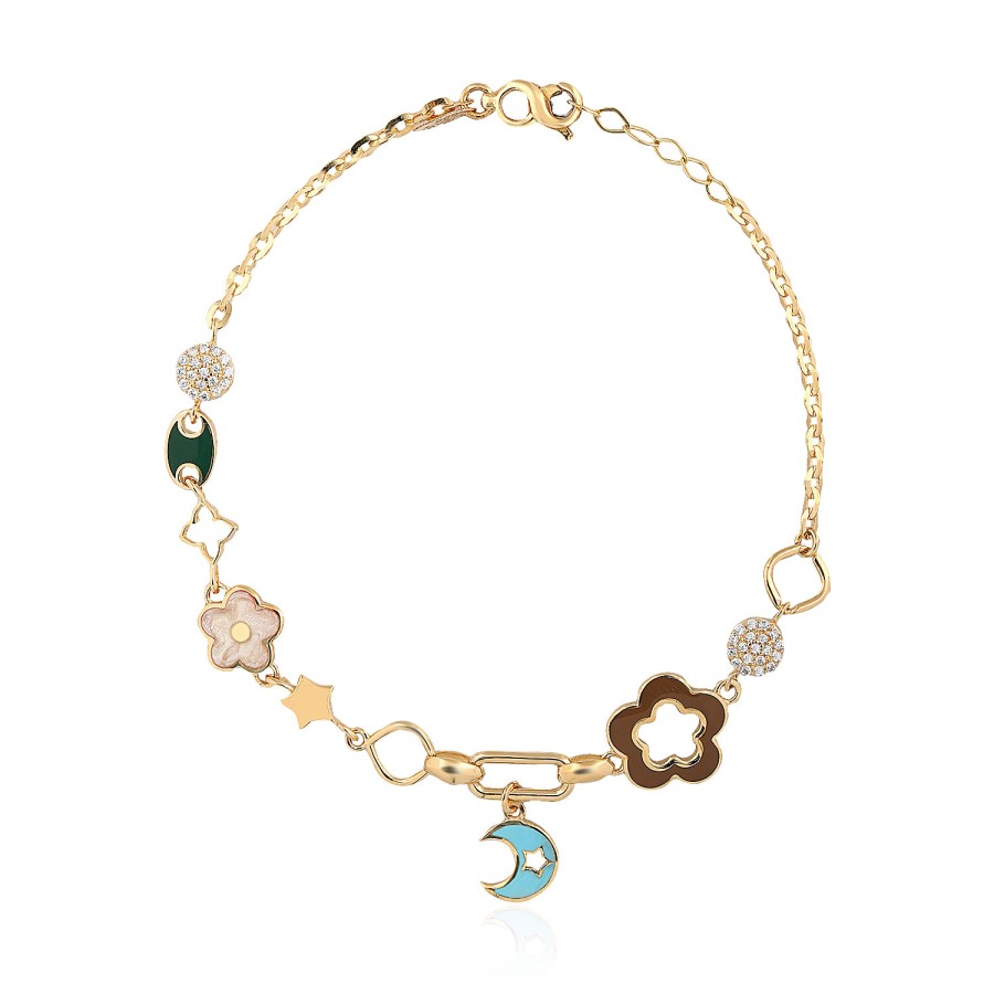 14 Ayar Sarı Altın Mineli Ay Figürlü Bileklik