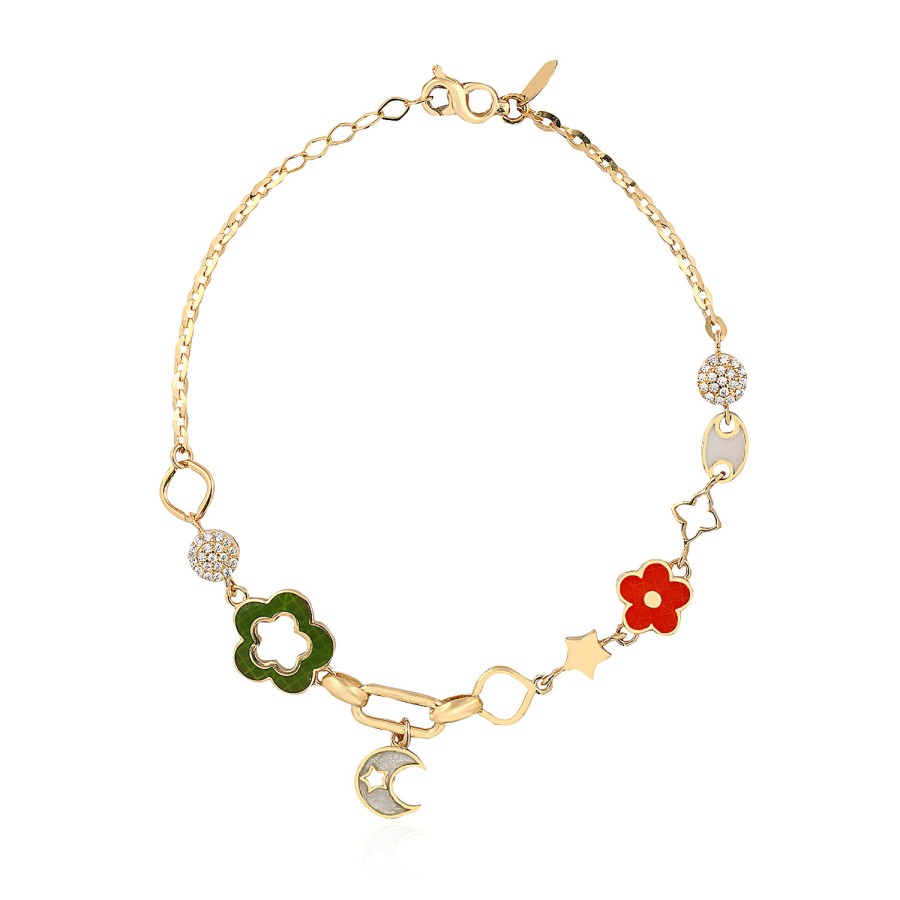 14 Ayar Sarı Altın Mineli Ay Figürlü Bileklik