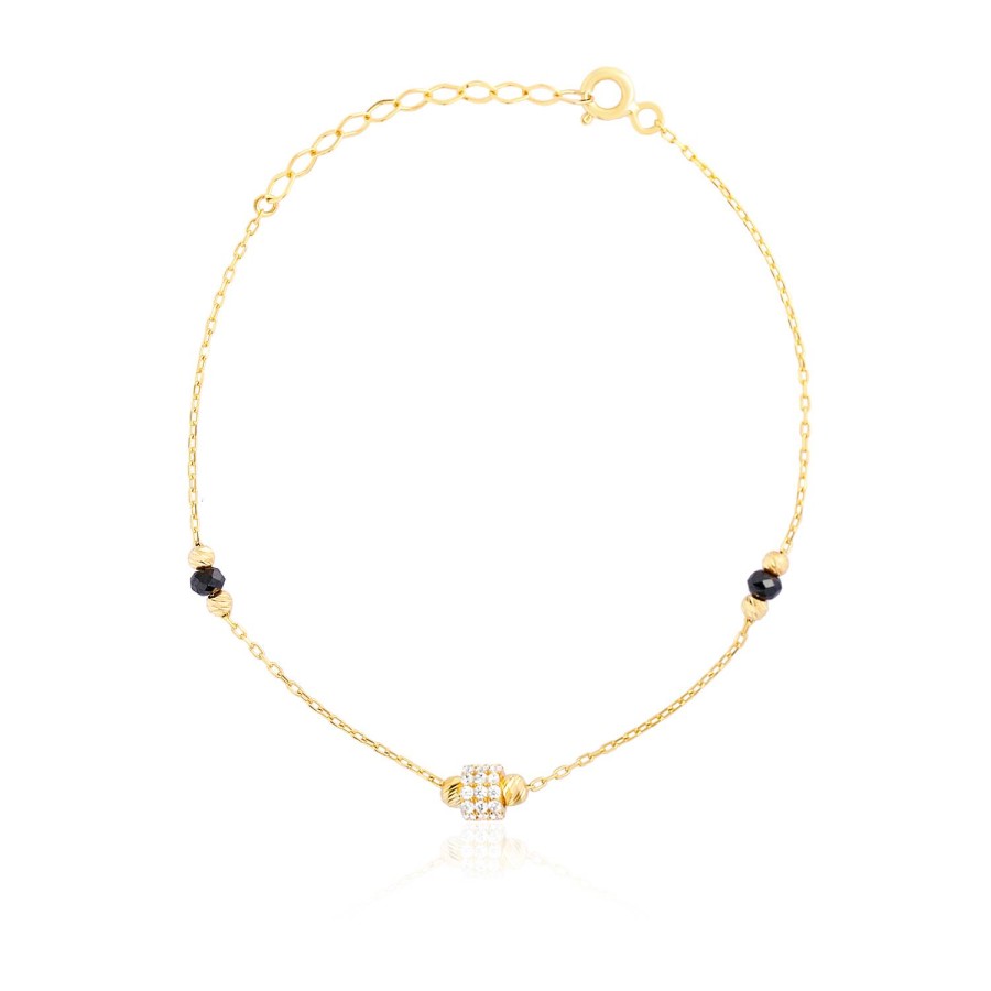 14 Ayar Sarı Altın Yuvarlak Taşlı Bileklik