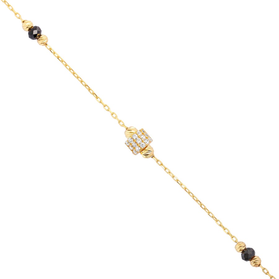 14 Ayar Sarı Altın Yuvarlak Taşlı Bileklik