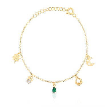 14 Ayar Sarı Altın Sallantılı Taşlı Bileklik