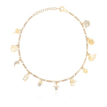 14 Ayar Sarı Altın Sallantılı Taşlı Hayvan Figürlü Bileklik