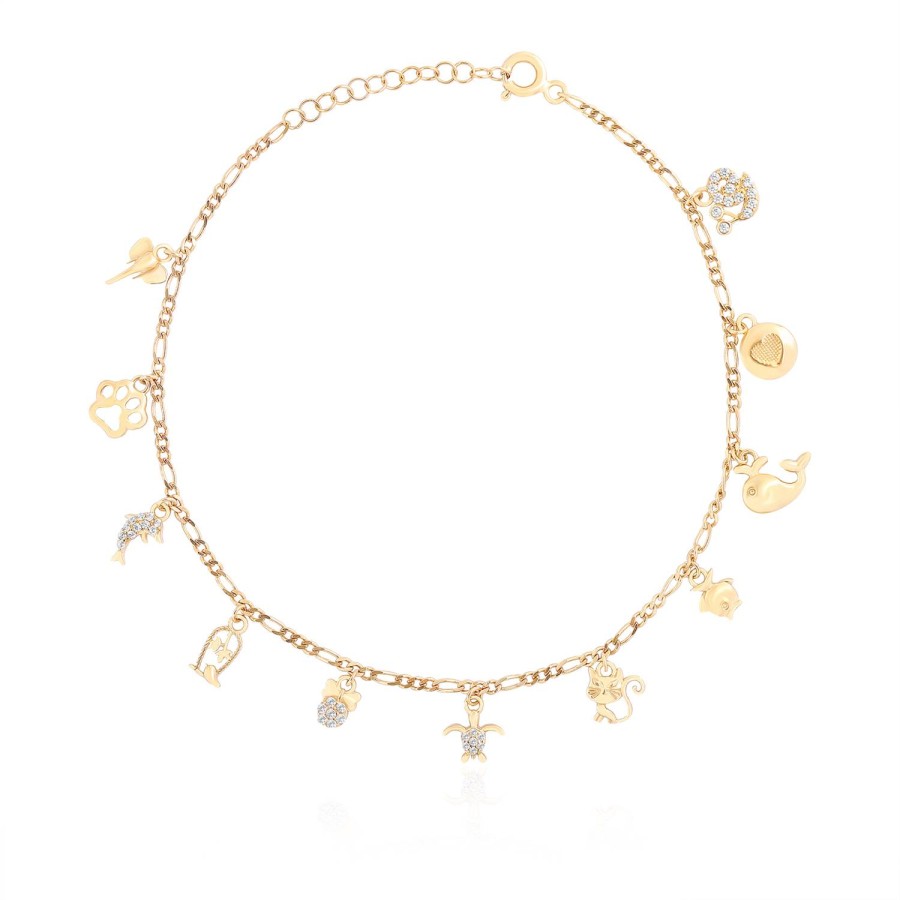 14 Ayar Sarı Altın Sallantılı Taşlı Hayvan Figürlü Bileklik