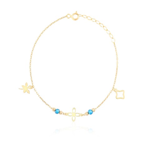 14 Ayar Sarı Altın Sallantılı Turkuaz Taşlı Çicek Figürlü Bileklik