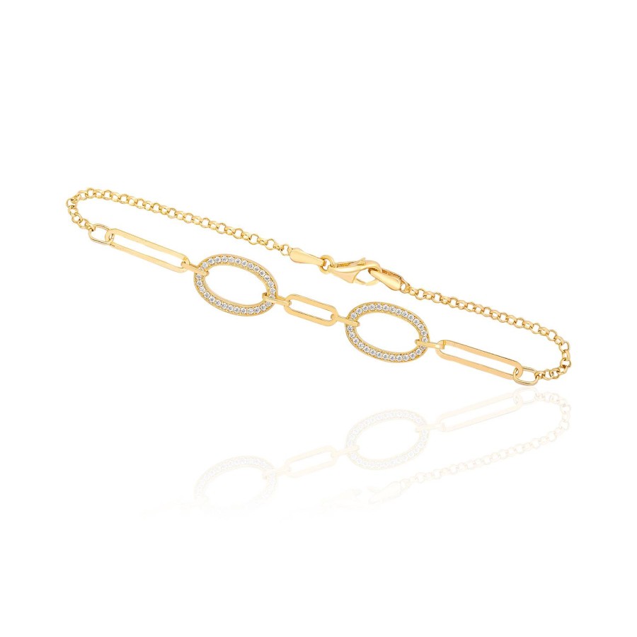 14 Ayar Sarı Altın Taşlı Zincirli Yuvarlak Halow Bileklik