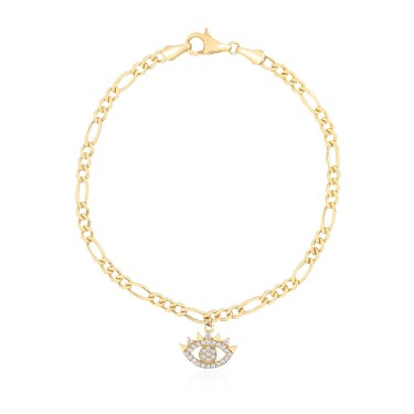 14 Ayar Sarı Altın Göz Figürlü Sallantılı Taşlı Bileklik